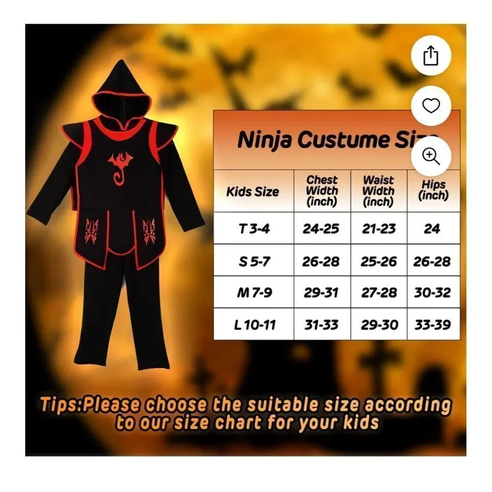 NEW Ninja Halloween Costume Kids Dress Up Accessories S 5-7yrs